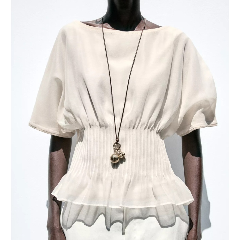 Zara Organza Blend Pleated Waist Top